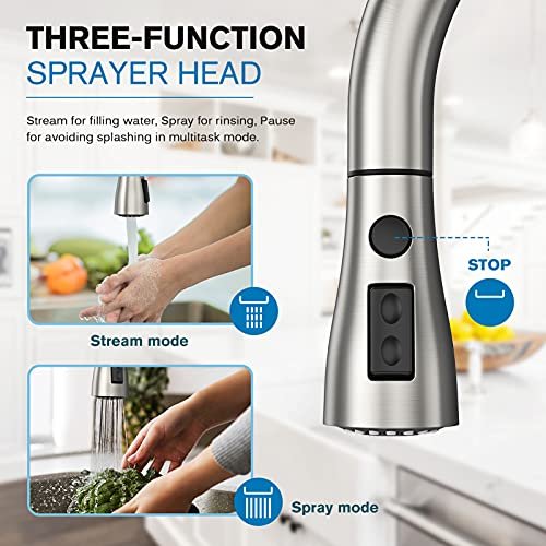 Kitchen Faucets, Kitchen Faucet with Pull Down Sprayer, High Arc Single Handle Kitchen Sink Faucet with Water Lines, Brushed Nickel Kitchen Faucet with Sprayer, RV Sink faucets