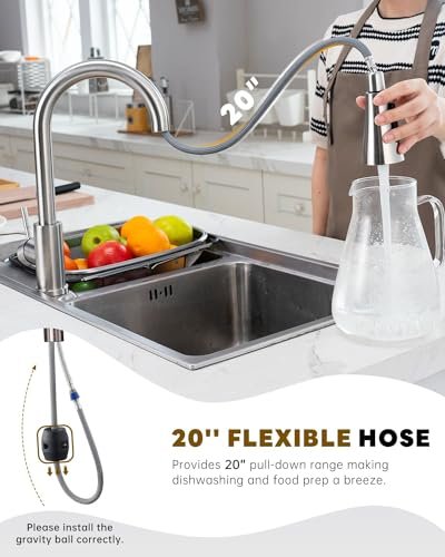 Kitchen Faucets with Soap Dispenser, Brushed Nickel Kitchen Faucet with Pull Down Sprayer 3 Modes, Stainless Steel Modern Kitchen Sink Faucets High Arch Single Handle Faucet