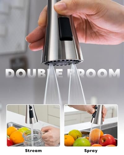 Kitchen Faucets with Soap Dispenser, Brushed Nickel Kitchen Faucet with Pull Down Sprayer 3 Modes, Stainless Steel Modern Kitchen Sink Faucets High Arch Single Handle Faucet