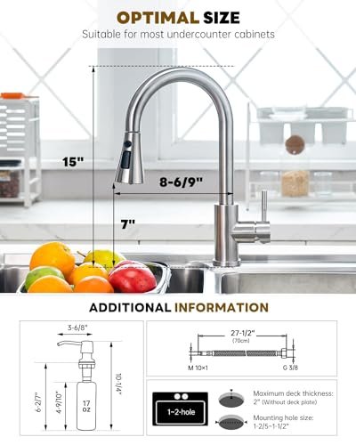 Kitchen Faucets with Soap Dispenser, Brushed Nickel Kitchen Faucet with Pull Down Sprayer 3 Modes, Stainless Steel Modern Kitchen Sink Faucets High Arch Single Handle Faucet
