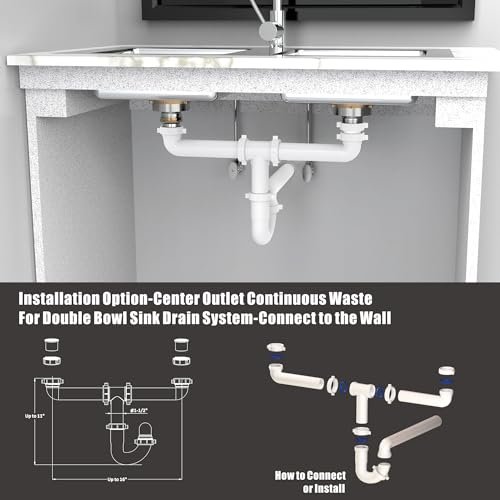 Kitchen Sink Drain Kit,1-1/2" Sink Drain Plumbing Kit - Universal P-Trap Replacement for Kitchen & Bathroom Sinks with Pipe Repair Accessories