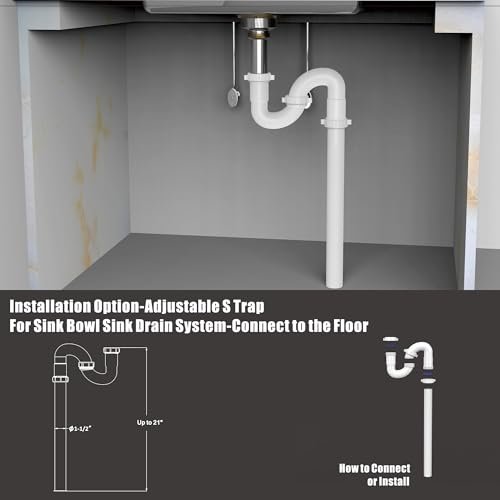 Kitchen Sink Drain Kit,1-1/2" Sink Drain Plumbing Kit - Universal P-Trap Replacement for Kitchen & Bathroom Sinks with Pipe Repair Accessories