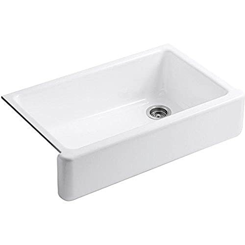 KOHLER 6489-0 Whitehaven 35 3/4" Undermount Single-Bowl Farmhouse Sink, Self-Trimming Tall Apron Front, White, 36 Inch