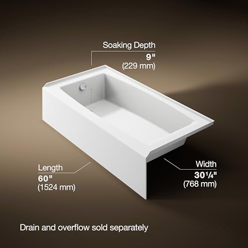 KOHLER K-26109-LA-0 Entity 60-Inch x 30-Inch Alcove Bath with Integral apron, integral flange and left hand drain, White
