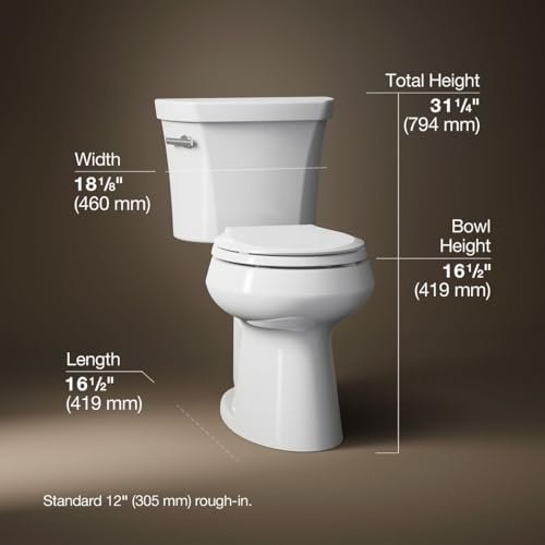Kohler K-5481-0 Highline Comfort Height Two-Piece Round-Front 1.28 gpf Toilet with Class Five Flush Technology and Left-Hand Trip Lever White