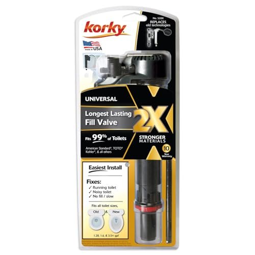 Korky QuietFILL 2X Long Life Toilet Fill Valve - Universal Fits 99% of Toilets - Easy Height Adjust for Fast Install, 528X