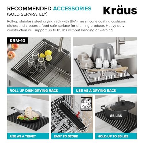 KRAUS Dex 33-inch Undermount 16 Gauge Stainless Steel Double Bowl Kitchen Sink, KA1UD33B