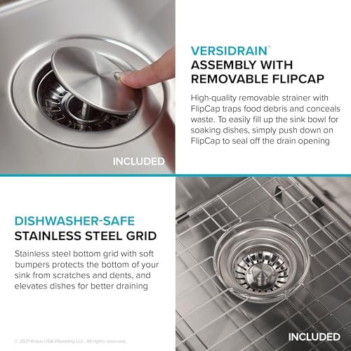 KRAUS Dex 33-inch Undermount 16 Gauge Stainless Steel Double Bowl Kitchen Sink, KA1UD33B
