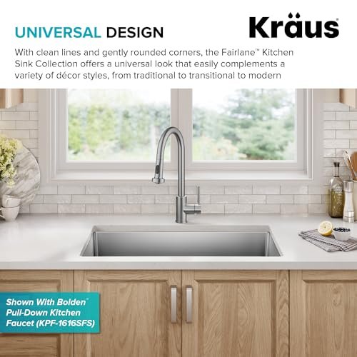 KRAUS Fairlane 33-inch Undermount Single Bowl 18-Gauge Stainless Steel Kitchen Sink, KHU640-33