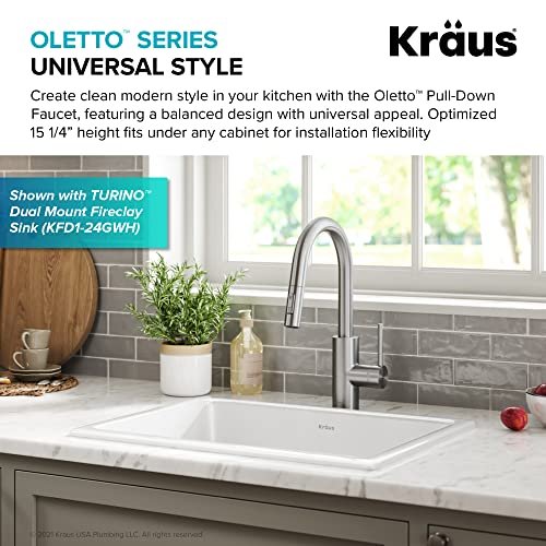 Kraus Oletto Spot Free Stainless Steel Dual Function Kitchen Faucets with Pull Down Sprayer, KPF-2620SFS