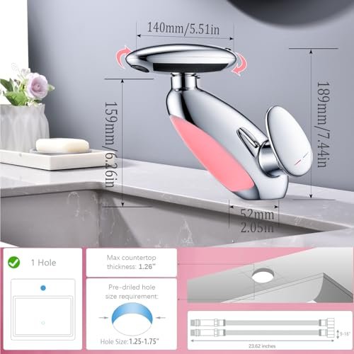 LED Bathroom Sink Faucet with Pull Out Sprayer, 4 Modes Bathroom Faucet Waterfall Fountain 360° Rotating Spout Modern, Single Hole Washbasin Tap with LED Light