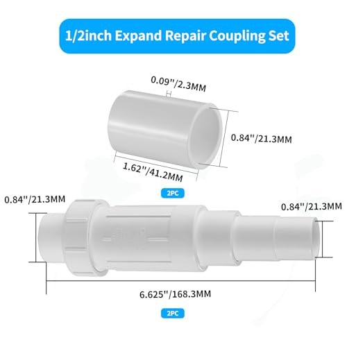 LESSO 1/2 inch PVC Pipe Repair Kit, 1/2" PVC Repair Coupling for Broken or Cracked In-Ground Pipes, SCH40 White(2 Sets)