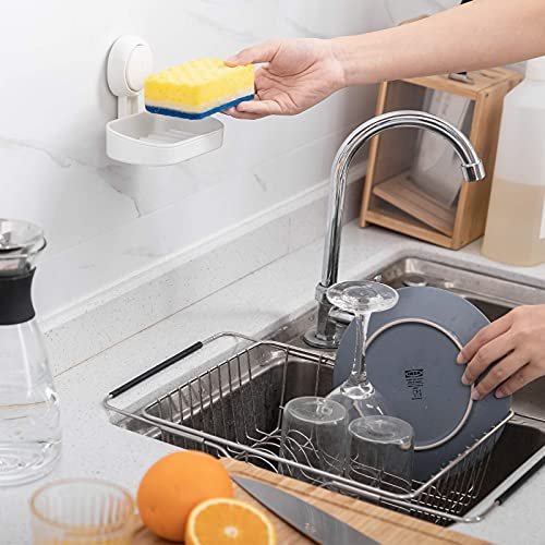 LEVERLOC Soap Dish Holder for Shower Suction Cup Wall Mounted Self Draining NO-Drilling Removable Bar Soap Sponge Holder for Bathroom Bathtub Kitchen Sink Waterproof Strong Vacuum Suction Adhesion