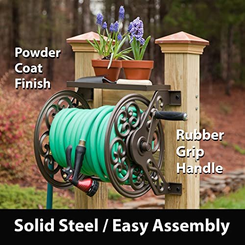 Liberty Garden 708 Steel Decorative Wall Mount Garden Hose Reel, Holds 125-Feet of 5/8-Inch Hose - Bronze