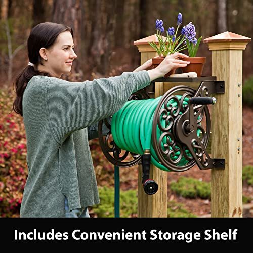 Liberty Garden 708 Steel Decorative Wall Mount Garden Hose Reel, Holds 125-Feet of 5/8-Inch Hose - Bronze