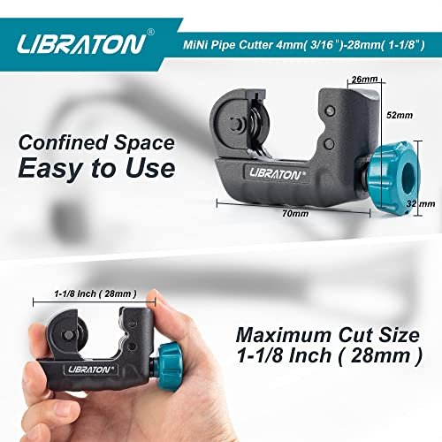 Libraton Tubing Cutter 3/16" to 1-1/8", Mini Tube Cutter, Copper Cutter, Heavy Duty Mini Pipe Cutter, Copper Tube Cutter with Deburring Tool for Copper Pipe, Aluminum Pipe, Thin Stainless Steel Pipe