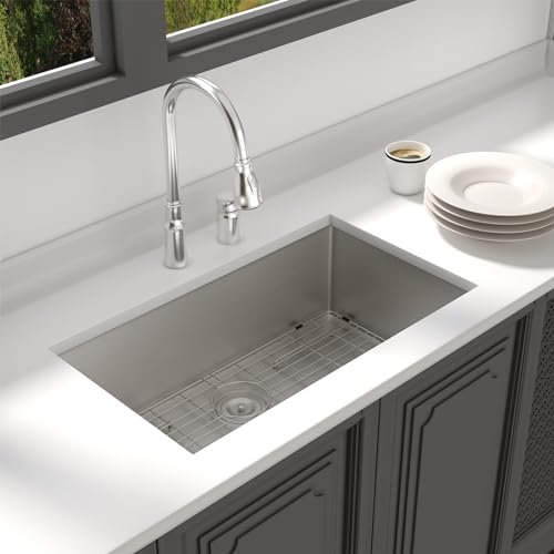 Lordear 33 Undermount Kitchen Sink 33x19x10 Inch Stainless Steel Single Bowl Kitchen Sinks Round Corner 16 Gauge Handmade Under Counter Sinks Basin