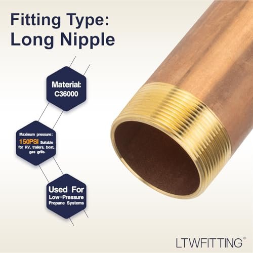 LTWFITTING Brass Pipe 8" Long Nipple Fitting 2" Male NPT Air Water(Pack of 1)