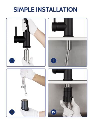 LUFEIDRA Black Kitchen Faucets with Pull Down Sprayer - High Arc Spring 304 Stainless Steel Single Hole Sink Faucet with Dual Function Pull-Down Sprayer for Bar Rv Kitchen, Matte Black