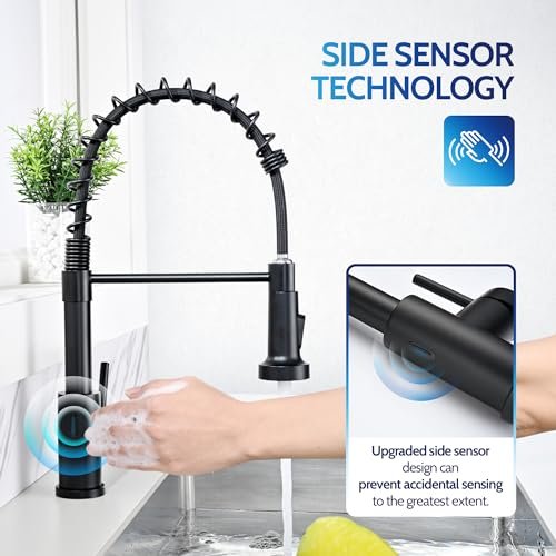 LUFEIDRA Touchless Kitchen Faucet with Pull Down Sprayer-Black Kitchen Faucet with Side Motion Sensor, Smart Hands-Free Spring Kitchen Sink Faucet for Modern Rv Outdoor Laundry Bar Sink, Matte Black