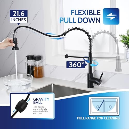LUFEIDRA Touchless Kitchen Faucet with Pull Down Sprayer-Black Kitchen Faucet with Side Motion Sensor, Smart Hands-Free Spring Kitchen Sink Faucet for Modern Rv Outdoor Laundry Bar Sink, Matte Black