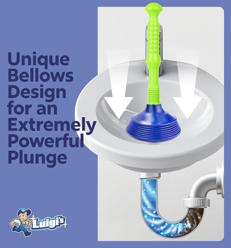 Luigi's Sink Plunger Kitchen - Sink Plunger Bathroom - Drain Bathtub or Shower - Small and Powerful Clog Remover - Commercial Style "Plumbers Plungers" with Large Bellows