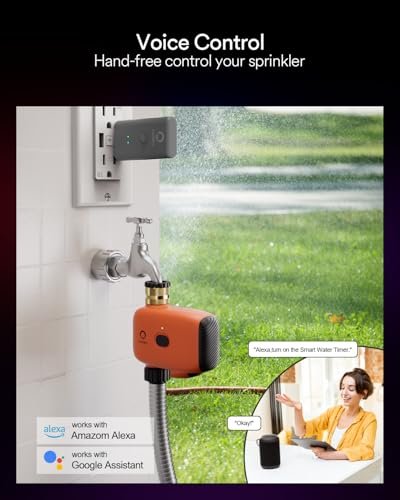 Lumary WiFi Water Timer for Garden Hose, Battery Sprinkler Timer for Watering Brass Inlet Outdoor, Rain Delay/Remote/Manual/Automatic Drip Irrigation System Programmable Faucet, Compatible with Alexa