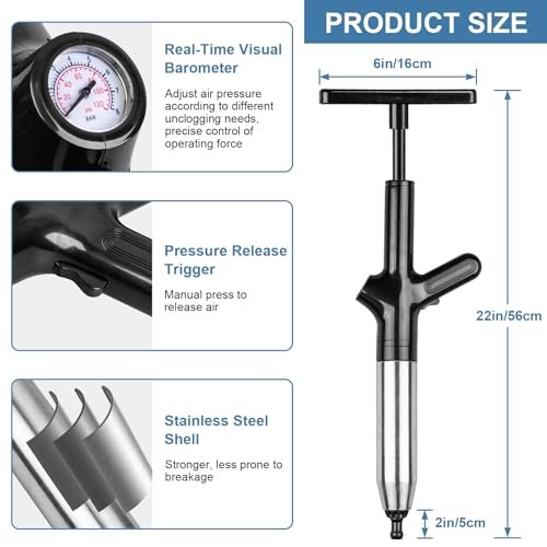 Luney Toilet Plunger, Snake Drain Clog Remover Tool, High Pressure Air Drain Blaster Gun with Visual Barometer, Toilet Unclogger Tool, Air Plunger for Toilet Bathroom, Sink, Kitchen, Floor Clogged