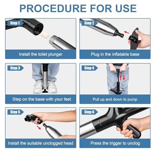 Luney Toilet Plunger, Snake Drain Clog Remover Tool, High Pressure Air Drain Blaster Gun with Visual Barometer, Toilet Unclogger Tool, Air Plunger for Toilet Bathroom, Sink, Kitchen, Floor Clogged
