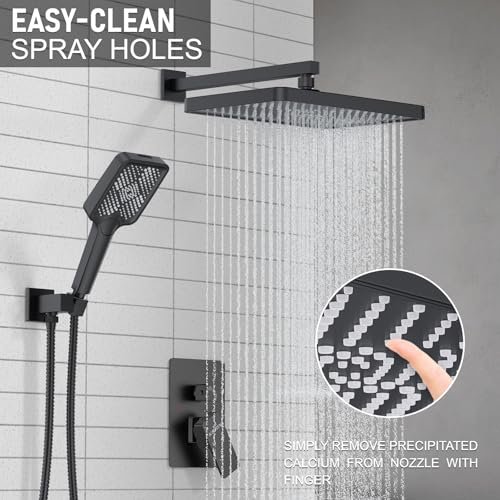 Matte Black 13-Inch Rainfall Shower System - Premium Shower Head & Handheld Sprayer, Complete Bathroom Set with Faucet Mixer Trim Kit & Valve