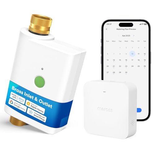 meross WiFi Water Timer for Garden Hose, Smart Hose Timer with Brass Inlet & Outet, WiFi Sprinkler Valve Work with Apple Homekit, Alexa & Google Assistant, Smart Rain Skip for Lawn, Garden & Yard