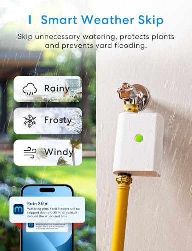 meross WiFi Water Timer for Garden Hose, Smart Hose Timer with Brass Inlet & Outet, WiFi Sprinkler Valve Work with Apple Homekit, Alexa & Google Assistant, Smart Rain Skip for Lawn, Garden & Yard