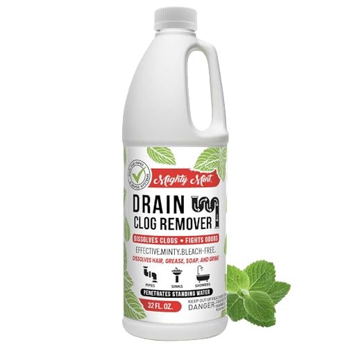 Mighty Mint Drain Clog Remover, Safe for Pipes and Septic, Dissolves Hair & Grease, Clears Blocked Drains and Deodorizes, Natural Mint Scent, 32oz