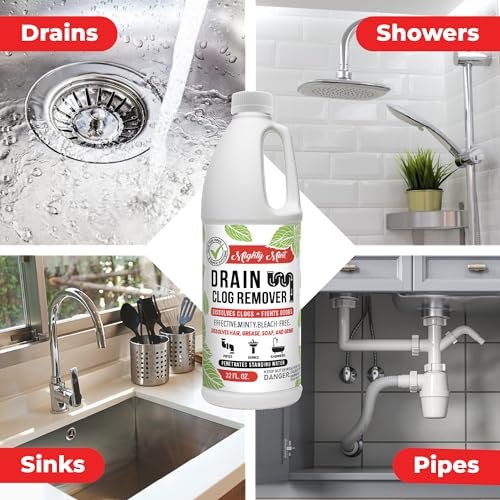 Mighty Mint Drain Clog Remover, Safe for Pipes and Septic, Dissolves Hair & Grease, Clears Blocked Drains and Deodorizes, Natural Mint Scent, 32oz