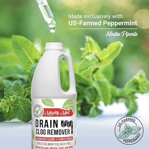 Mighty Mint Drain Clog Remover, Safe for Pipes and Septic, Dissolves Hair & Grease, Clears Blocked Drains and Deodorizes, Natural Mint Scent, 32oz