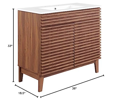 Modway Render 36" Bathroom Vanity in Walnut White