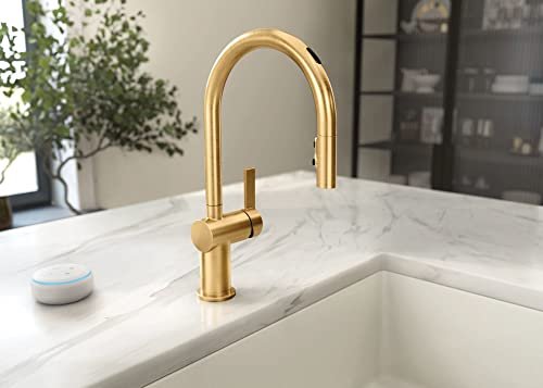 Moen 7622EVBG CIA Smart Faucet Touchless Pull Down Sprayer Kitchen Faucet with Voice Control and Power Boost, Includes Optional Matte Black Accents, Brushed Gold