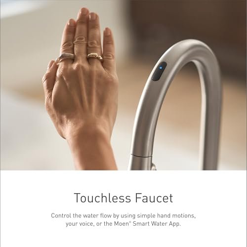Moen 7864EVBG Sleek Smart Faucet Touchless Pull Down Sprayer Kitchen Faucet with Voice Control and Power Boost, Brushed Gold