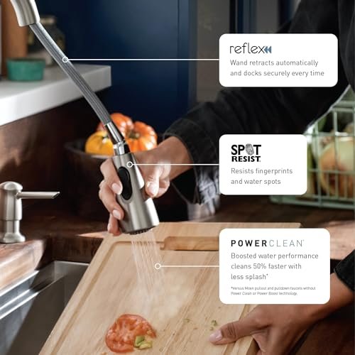 Moen 87801SRS Conneaut One Handle Pulldown Kitchen Sink Faucet with Reflex Docking and Power Clean, Spot Resist Stainless