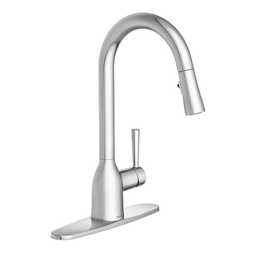 Moen Adler Chrome One-Handle High Arc Kitchen Sink Faucet with Power Clean, Modern Kitchen Faucet with Pull Down Sprayer, 87233