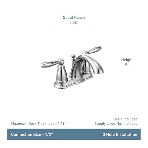 Moen Brantford Brushed Nickel Two-Handle Low-Arc Traditional Centerset Bathroom Faucet with Drain Assembly, 6610BN