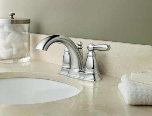 Moen Brantford Chrome Two-Handle Low-Arc Traditional Centerset Bathroom Faucet with Drain Assembly, 6610