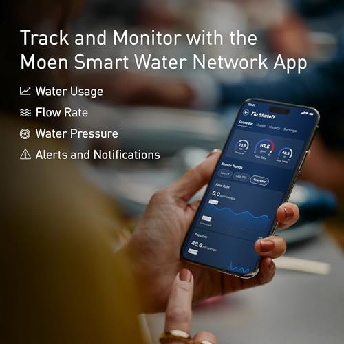 Moen Flo Smart Water Monitor and Automatic Shutoff Sensor, Wi-Fi Water Leak Detector for 3/4-Inch Diameter Pipe, 900-001