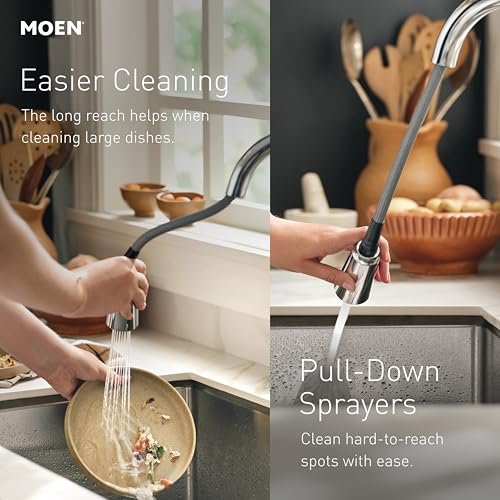 Moen Haelyn Matte Black Single-Handle Pull-Down Sprayer Kitchen Faucet Featuring Power Boost for a Faster Clean, Soap Dispenser Included, 87627BL