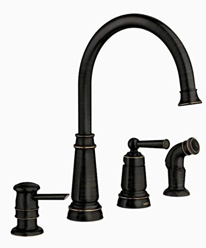 Moen Mediterranean Bronze One-Handle High Arc Widespread Kitchen Faucet, 4-Hole Setup with Soap Dispenser, 87042BRB