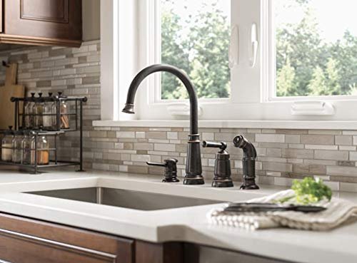 Moen Mediterranean Bronze One-Handle High Arc Widespread Kitchen Faucet, 4-Hole Setup with Soap Dispenser, 87042BRB