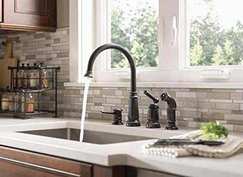Moen Mediterranean Bronze One-Handle High Arc Widespread Kitchen Faucet, 4-Hole Setup with Soap Dispenser, 87042BRB