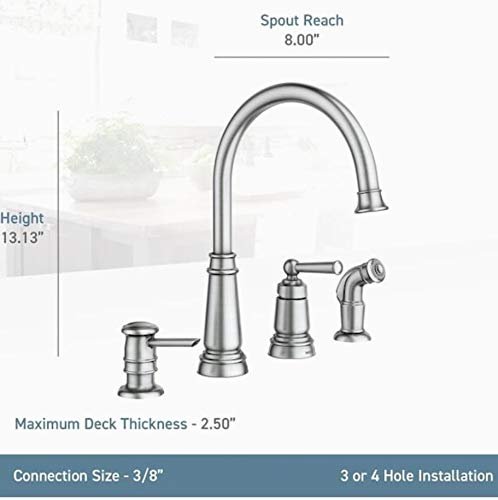 Moen Mediterranean Bronze One-Handle High Arc Widespread Kitchen Faucet, 4-Hole Setup with Soap Dispenser, 87042BRB