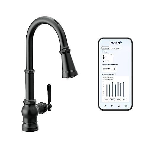 Moen Paterson Matte Black Smart Faucet Touchless Pull Down Sprayer Kitchen Faucet with Voice Control and Power Boost, S72003EVBL