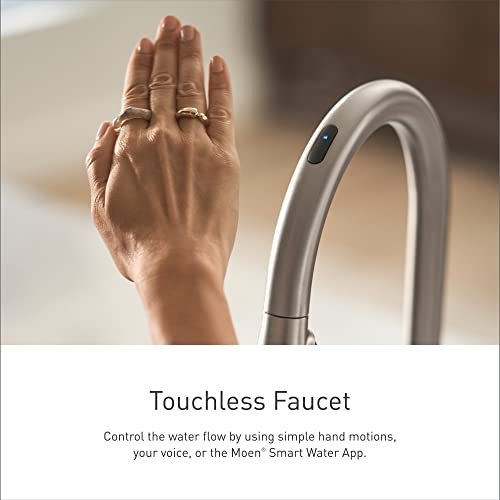 Moen Paterson Matte Black Smart Faucet Touchless Pull Down Sprayer Kitchen Faucet with Voice Control and Power Boost, S72003EVBL